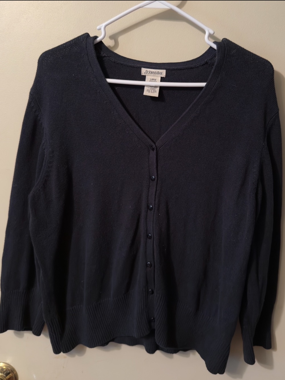 St. John’s Bay Black Button Front Cardigan Sweater Women’s Large V-Neck